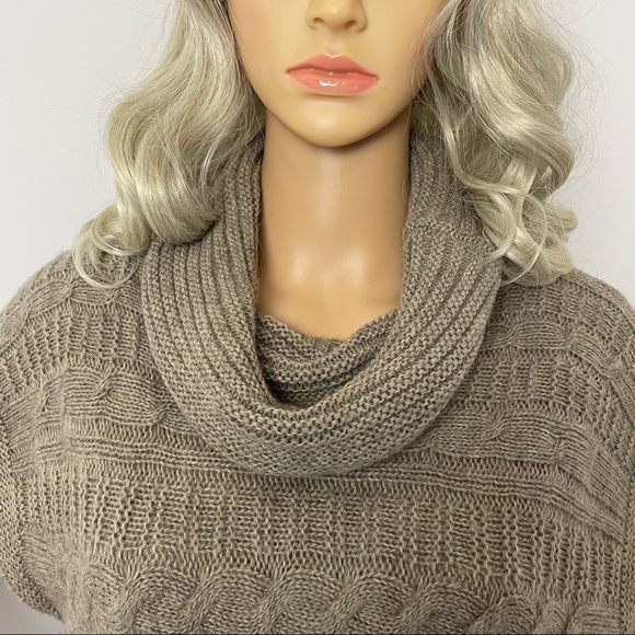 Berretti Sweater Tunic Cowl Neck Sleeveless Tie Waist Tan M - Picture 2 of 12